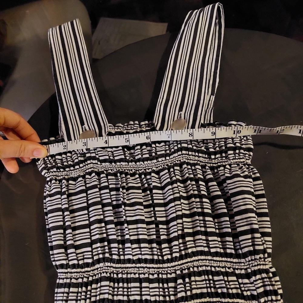 Vintage homemade black and white striped dress with elastic stretchy top. - Picture 3 of 5